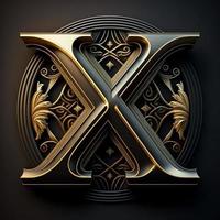 Logo for the letter X with a modern classic style ,3d alphabet on black background photo