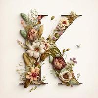 letter K containing flowers on a white background photo