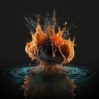 Ink dropped in water, translucent, colorful exploding fireball on black background photo