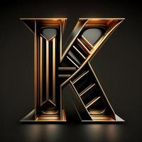 Logo for the letter K with a modern classic style ,3d alphabet on black background photo