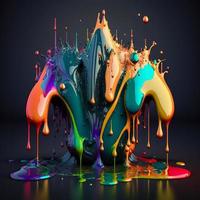 Colorful color water drop explosion mushroom, dripping paint splash photo