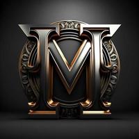 Logo for the letter M with a modern classic style ,3d alphabet on black background photo