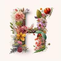 letter H containing flowers on a white background photo