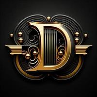 Logo for the letter D with a modern classic style ,3d alphabet on black background photo