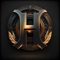 Logo for the letter H with a modern classic style ,3d alphabet on black background photo