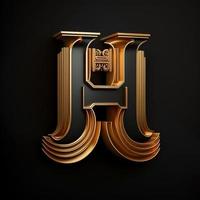 Logo for the letter H with a modern classic style ,3d alphabet on black background photo
