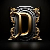 Logo for the letter D with a modern classic style ,3d alphabet on black background photo