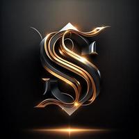 Logo for the letter S with a modern classic style ,3d alphabet on black background photo