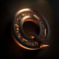 Logo for the letter Q with a modern classic style ,3d alphabet on black background photo