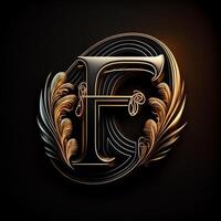 Logo for the letter F with a modern classic style ,3d alphabet on black background photo