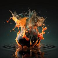 Ink dropped in water, translucent, colorful exploding fireball on black background photo