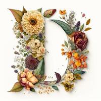 letter d containing flowers on a white background photo