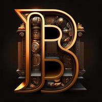 Logo for the letter B with a modern classic style ,3d alphabet on black background photo