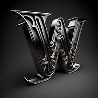 Logo for the letter W with a modern classic style ,3d alphabet on black background photo