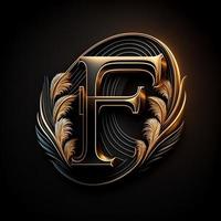 Logo for the letter F with a modern classic style ,3d alphabet on black background photo