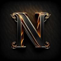 Logo for the letter N with a modern classic style ,3d alphabet on black background photo