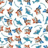 Seamless pattern texture with little animal swim in underwater. For fabric textile, nursery, baby clothes, background, textile, wrapping paper and other decoration. vector