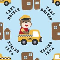 Vector seamless pattern with Animal taxi driver cartoon. Creative vector childish background for fabric, textile, nursery wallpaper, poster brochure Vector illustration