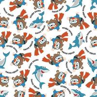 Seamless pattern texture with little animal swim in underwater. For fabric textile, nursery, baby clothes, background, textile, wrapping paper and other decoration. vector