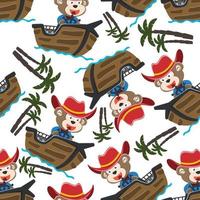 Seamless pattern of funny animal on little boat with cartoon style. Can be used for t-shirt printing, children wear fashion designs, baby shower invitation cards and other decoration. vector