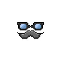 glass and moustache in pixel art style vector