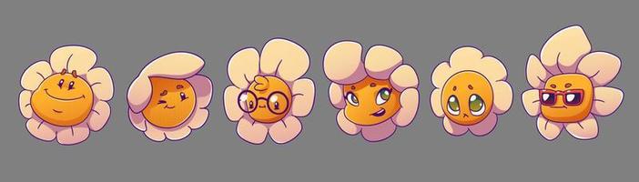 Happy daisy characters in retro groovy style vector