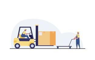 Forklift truck with man driving. Vector Illustration