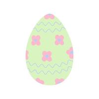 Easter egg in trendy green with abstract pattern of wavy lines and flowers. Happy Easter. Holiday vector