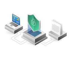 Isometric flat 3d illustration concept of server data security analysis vector