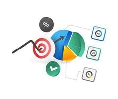 Isometric flat 3d illustration concept of target business pie chart division vector