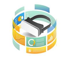 Isometric flat 3d illustration concept of vr glasses data analytics diagram vector