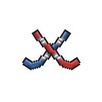 crossed hockey stick in pixel art style vector