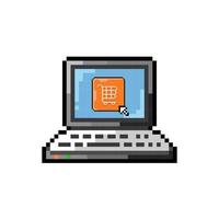 laptop with shopping button in pixel art style vector