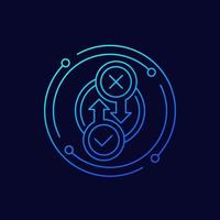 process icon with checkmark and cross, linear design vector