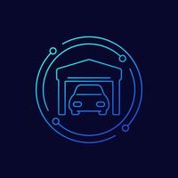 Garage and a car line vector icon