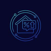 mortgage rate growing line icon with a house, vector
