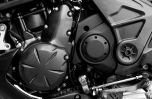 Close up black motorcycle engine photo