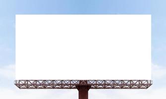 Outdoor pole billboard on blue sky background with mock up white screen and clipping path photo