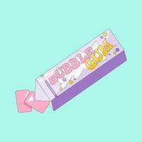 Chewing gum packaging with two pink  bubble gum pads. Trendy cartoon 90s vector illustration.