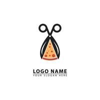 Pizza and scissors vector logo icon.