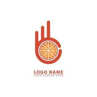 Food pizza and ok hand vector logo icon.