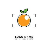 cámara y naranja amarillo vector logo icono.