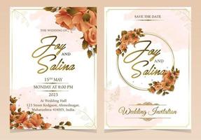 plantilla de tarjeta de invitación de boda hermosa corona floral vector
