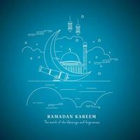 línea Arte Ramadán kareem con oscuro azul antecedentes vector