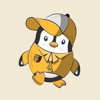 linda dibujos animados pingüino en amarillo chaqueta vector