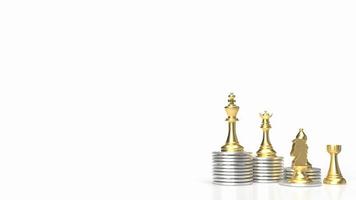 The gold chess and coins on white background for Business concept 3d rendering photo