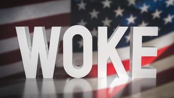 The woke text on America flag background  3d rendering photo