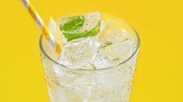 Summer drinks with ice, fresh lemon and lime video