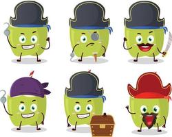 Cartoon character of green coconut with various pirates emoticons vector