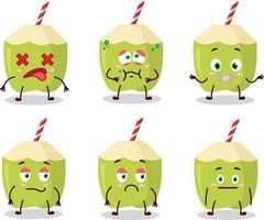 Green coconut cartoon character with nope expression vector